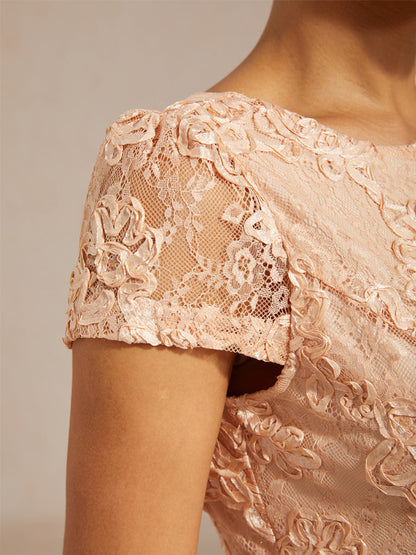 Rosette Lace Boat Neck A Line Dress