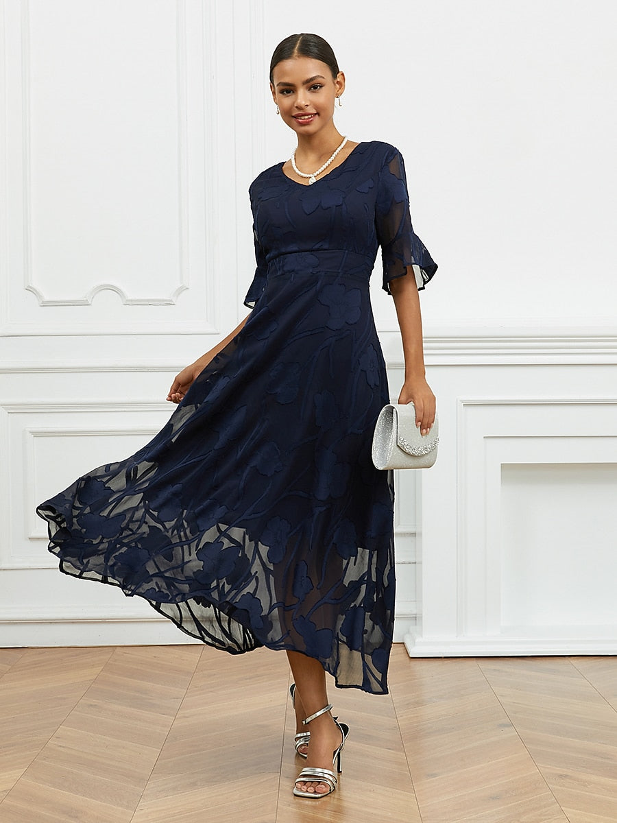 Curvy Ruffle Flutter Lace Maxi Dress