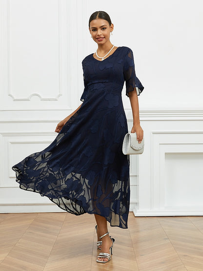 Curvy Ruffle Flutter Lace Maxi Dress