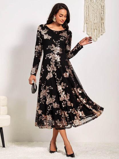 Black Lace Crew Neck Maxi Dress