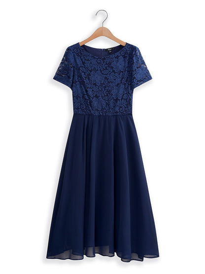 Lace Chiffon Midi Dress