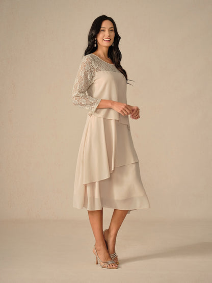 Layered Lace Sleeve Chiffon Dress