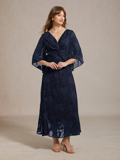 Robe longue en mousseline à volants, torsadée, à motif floral en dentelle