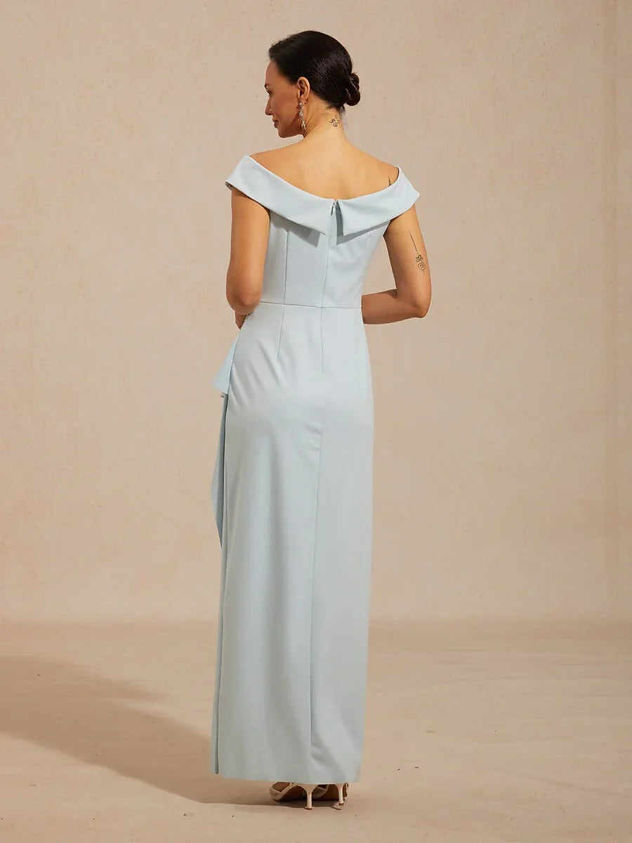 Off Shoulder Ruched Maxi Dress with Rhinestone Embellishment