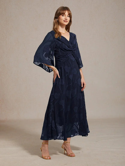 Lace Floral Twisted Ruffle Chiffon Maxi Dress