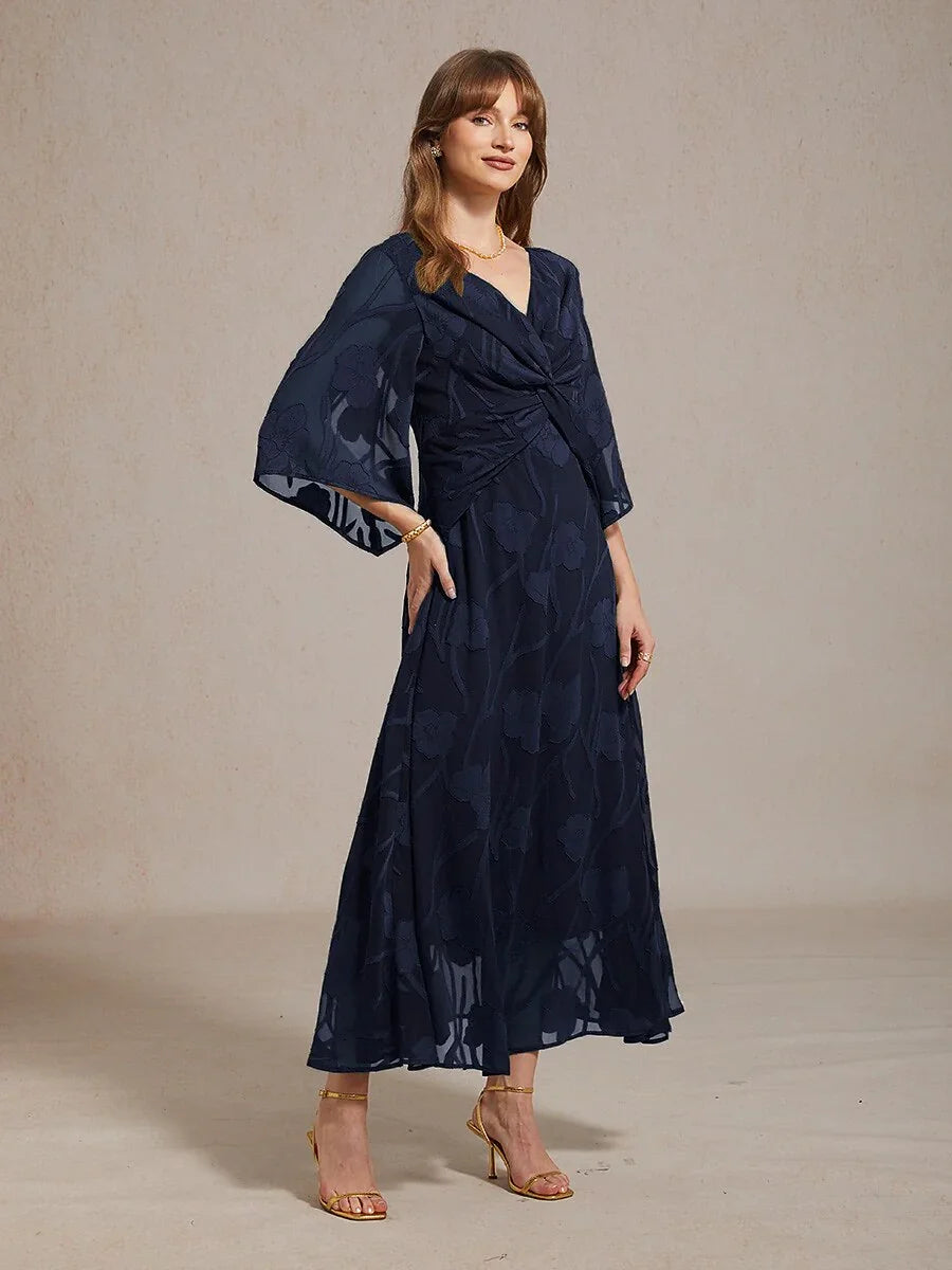 Robe longue en mousseline à volants, torsadée, à motif floral en dentelle