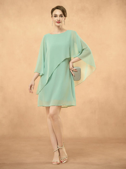 Batwing Sleeve Ruffle Chiffon Dress