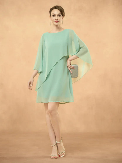 Batwing Sleeve Ruffle Chiffon Dress