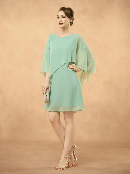 Batwing Sleeve Ruffle Chiffon Dress