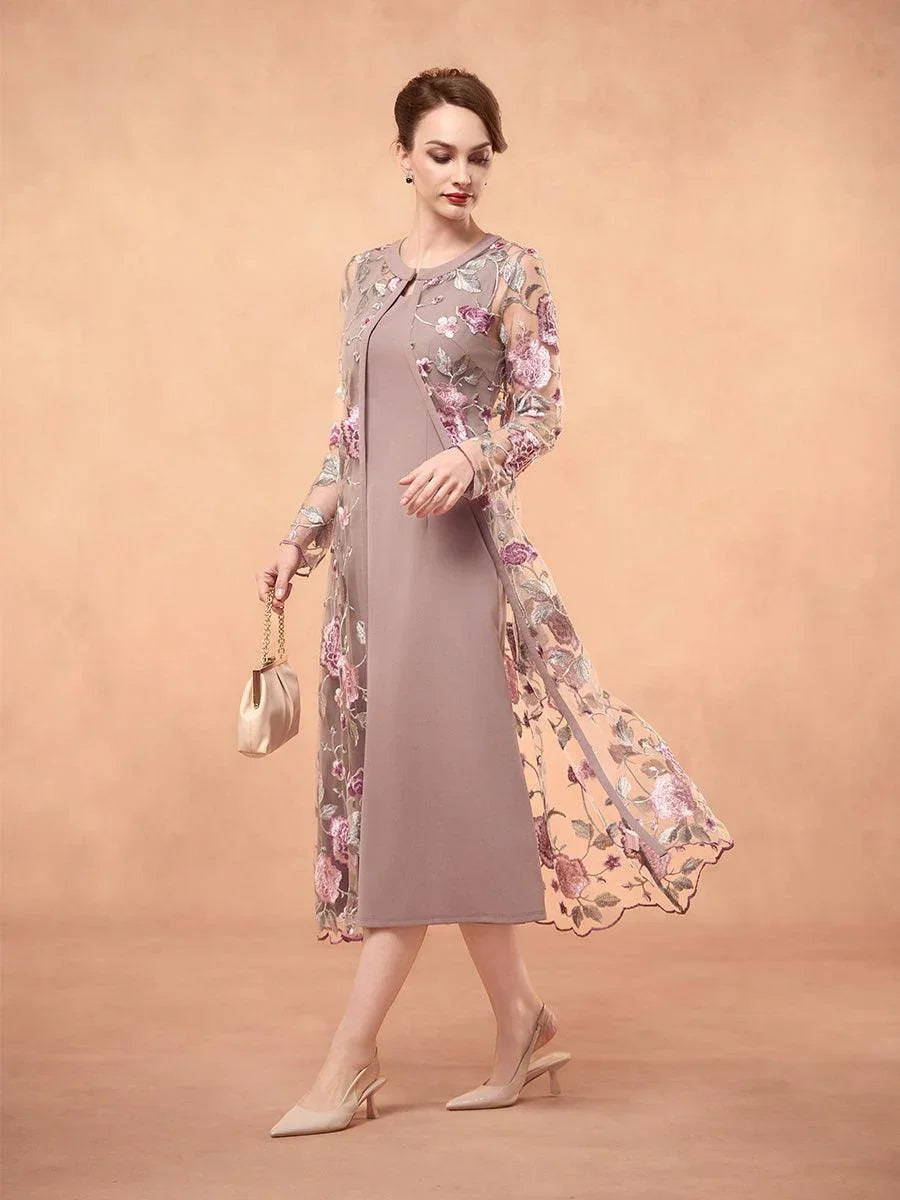 Chiffon Mesh Lace Embroidered Ruffle Floral Two Piece Dress