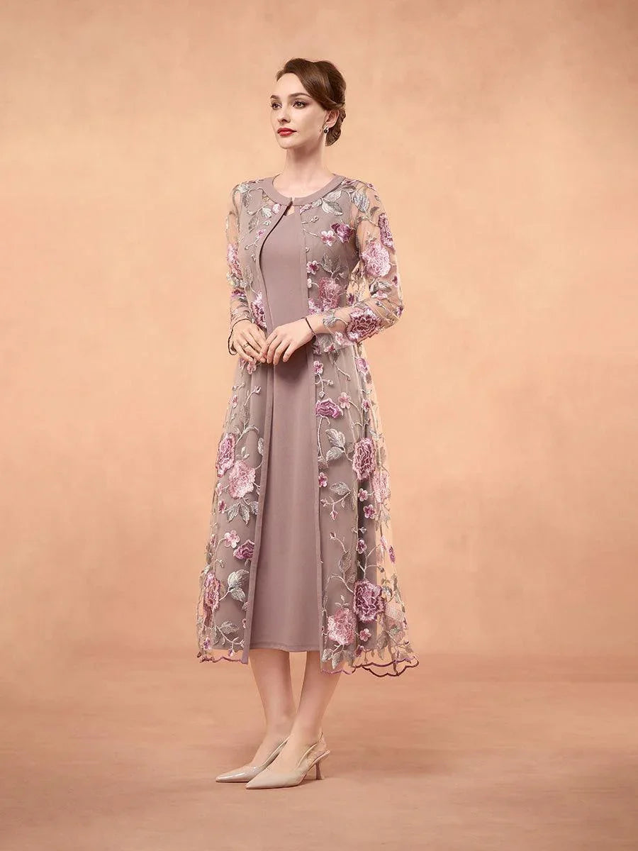 Chiffon Mesh Lace Embroidered Ruffle Floral Two Piece Dress