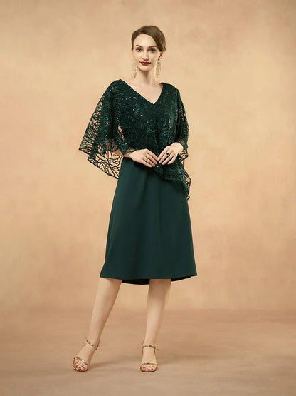 Sequin Elegant V Neck Knee Length Lace Dress