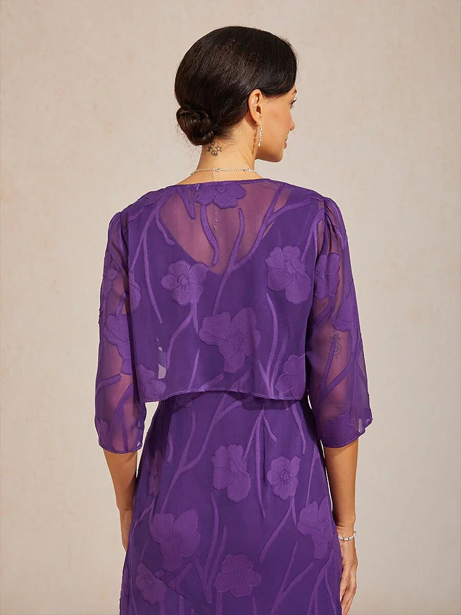 Floral Sheer Chiffon 3/4 Sleeve Shrug