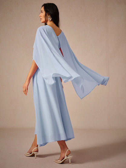 Belted Waist Chiffon Maxi Dress