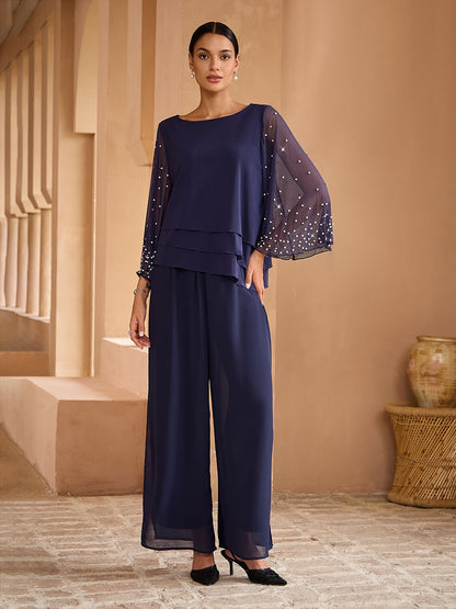 Beaded Layered Mesh Blouse