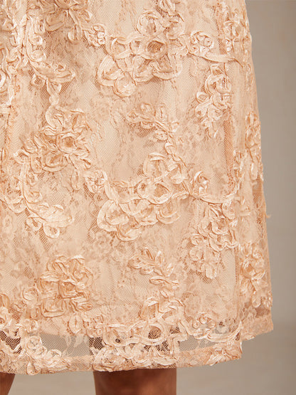 Rosette Lace Boat Neck A Line Dress