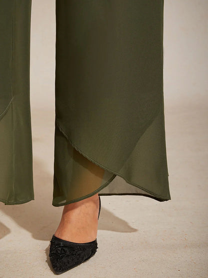 Straight Leg Mid Waist Layered Chiffon Pants