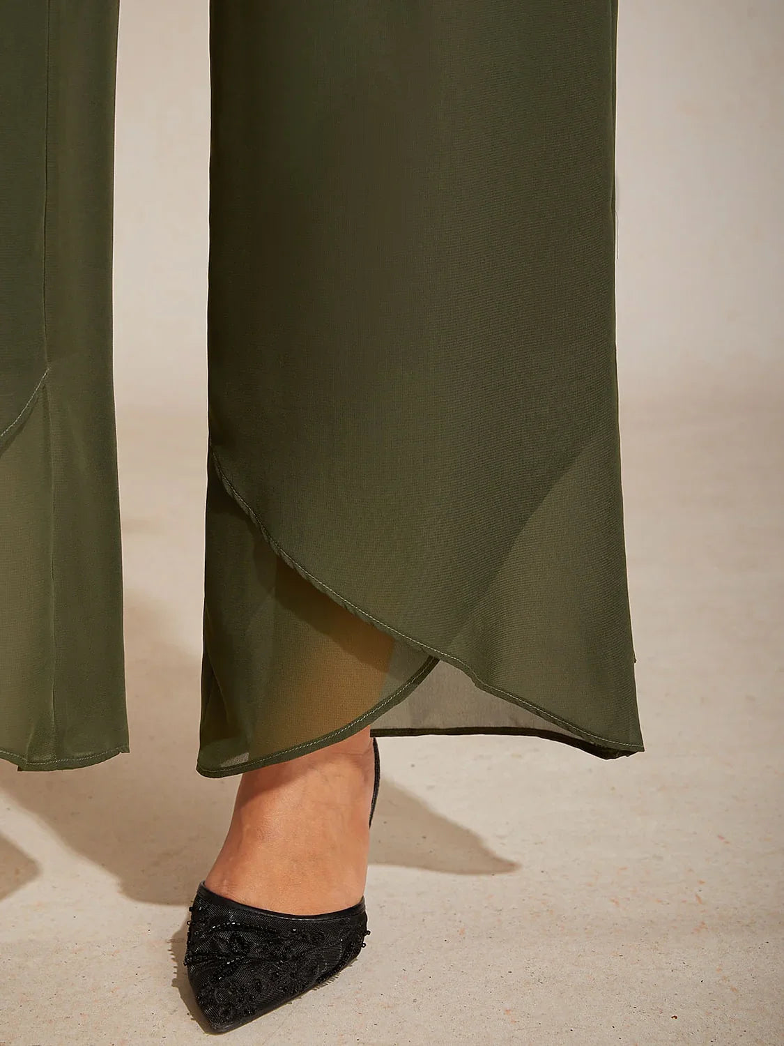 Straight Leg Mid Waist Layered Chiffon Pants