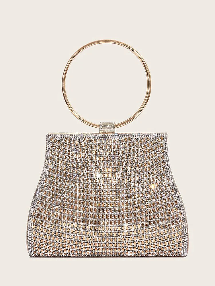 Crystal Clutch with Gold Ring Handle C Elegant Bag