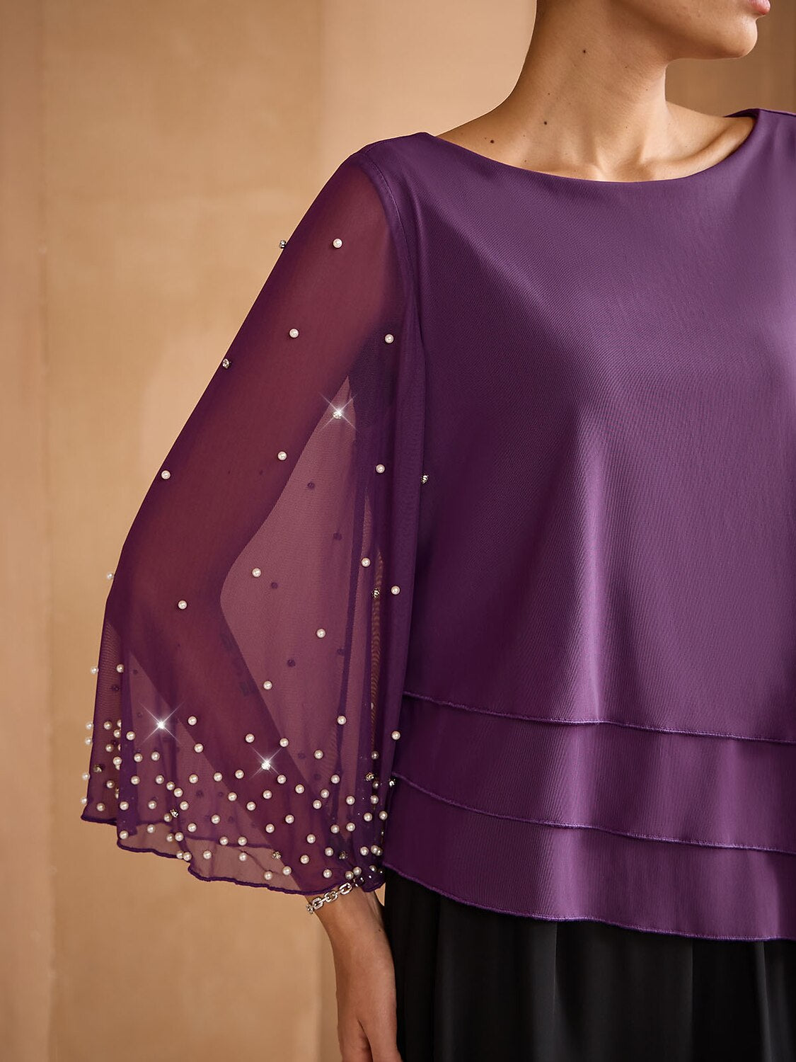 Beaded Layered Mesh Blouse
