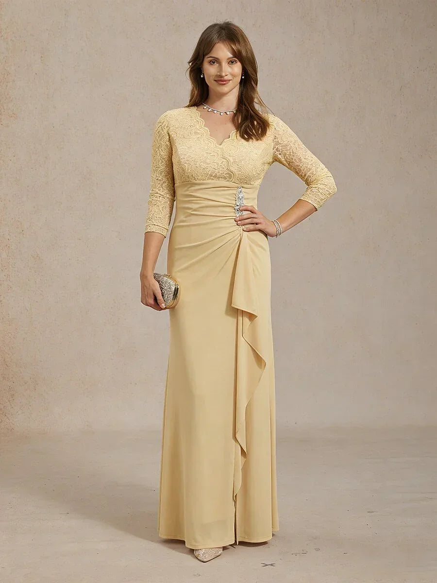 Lace A-Line Empire Waist Dress with Beaded Detail