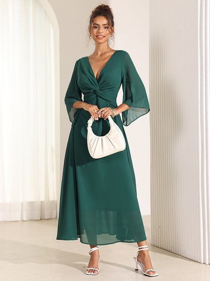 Twisted Ruffle Chiffon Maxi Dress
