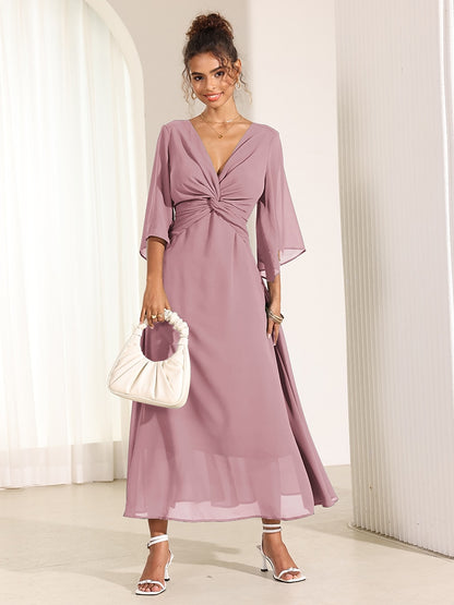 Twisted Ruffle Chiffon Maxi Dress