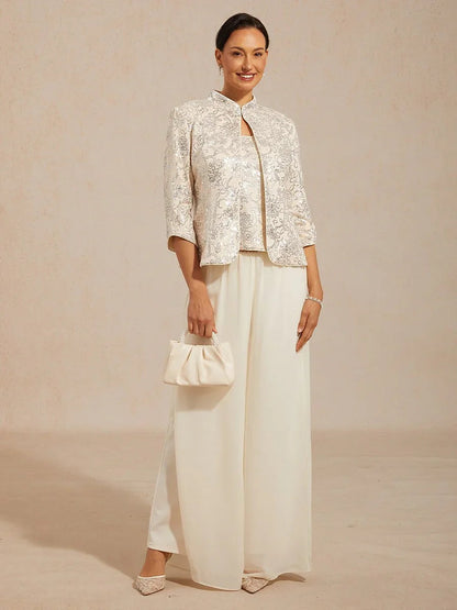 Elegant Mandarin Collar Sequin Twinset