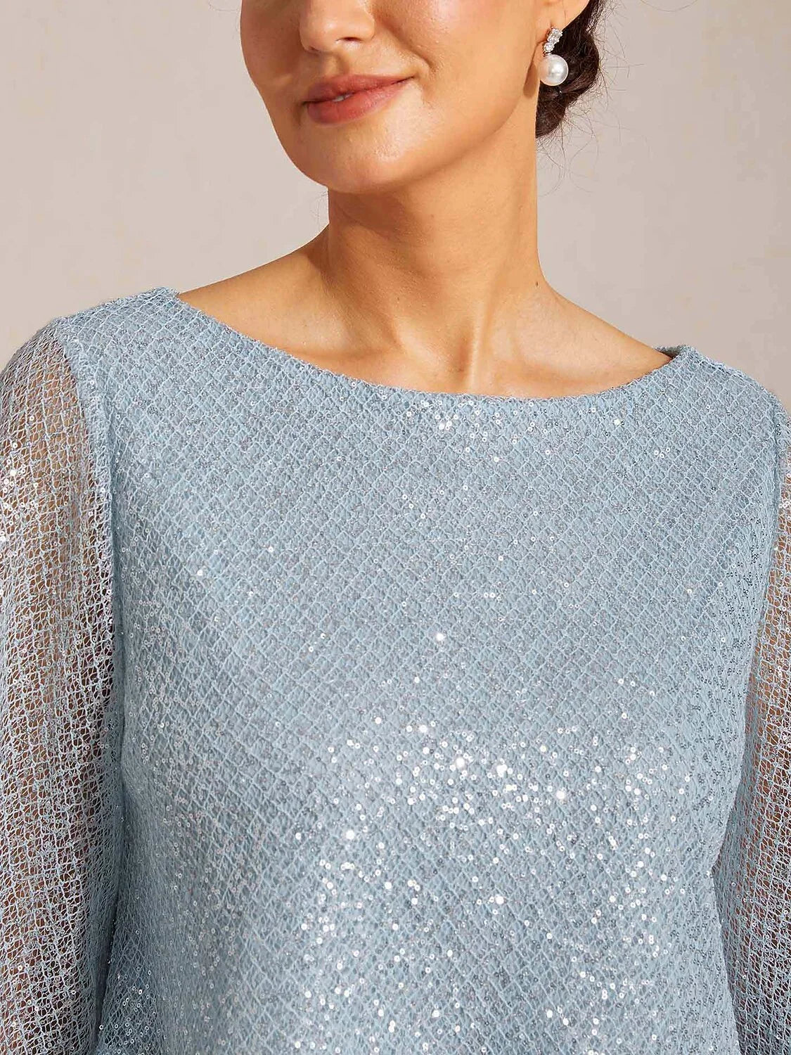 Bell Sleeves Mesh Sequin Layered Top