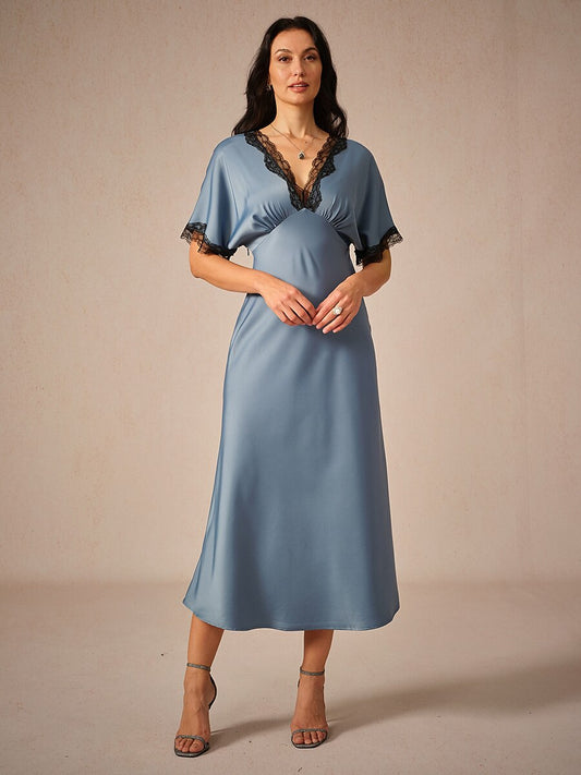 Satin-Lace-Trim-V-Neck-Dusty-Blue-Dress-Blue-S16484428