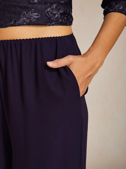 Straight Leg Mid Waist Layered Chiffon Pants