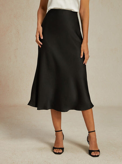 Black Satin Midi Skirt