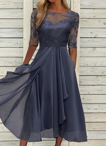 Elegant Lace Bodice Midi Dress