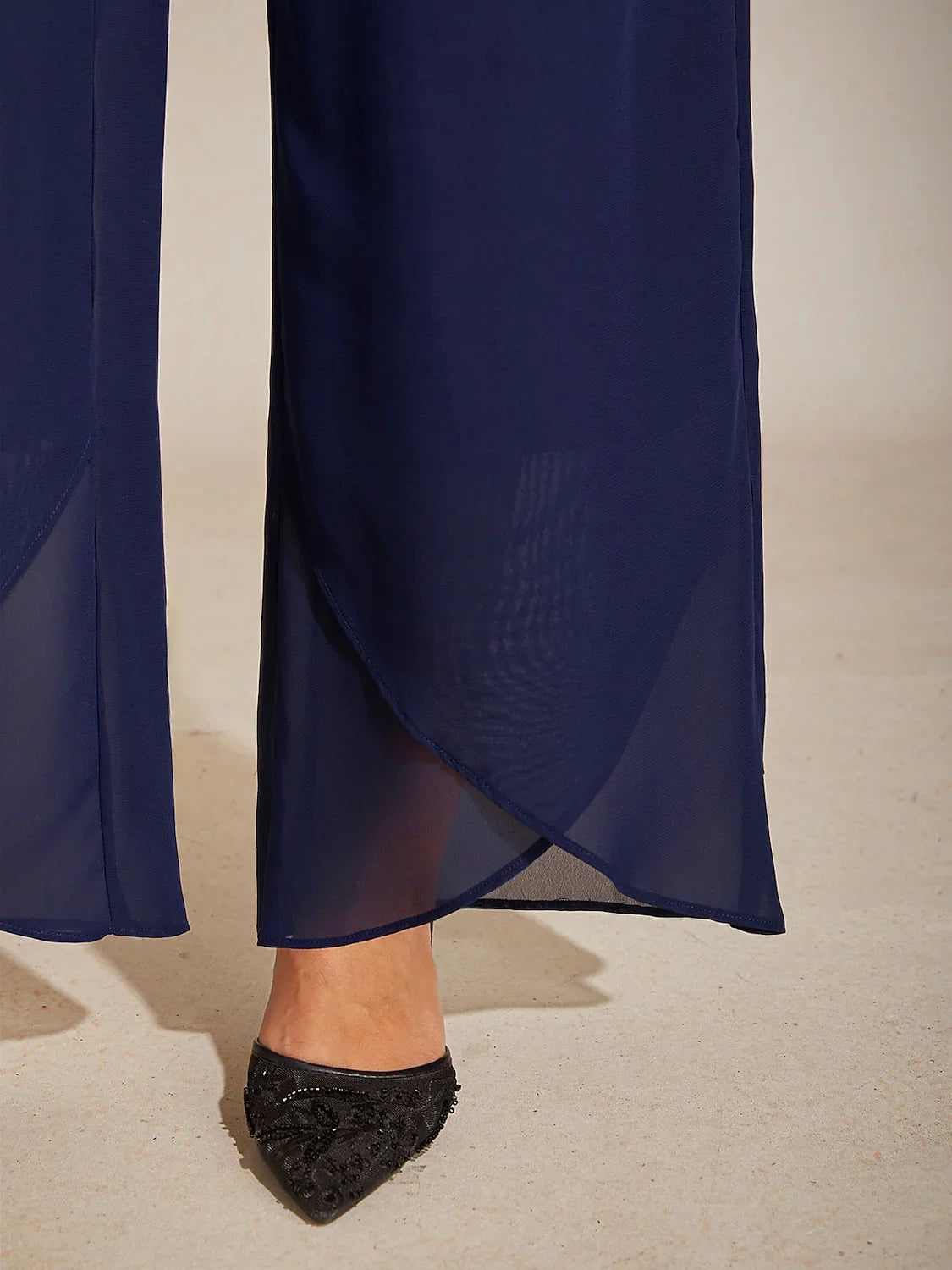 Straight Leg Mid Waist Layered Chiffon Pants