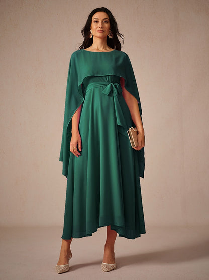 Belted Waist Chiffon Maxi Dress