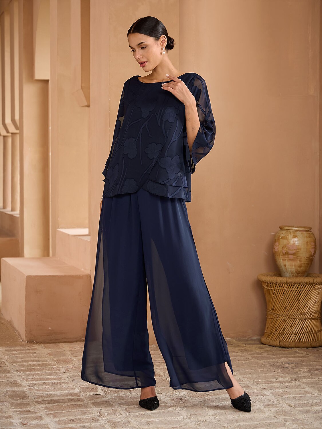 Floral Layered Chiffon Tops