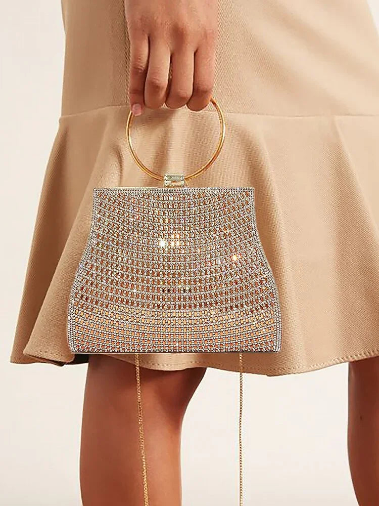 Crystal Clutch with Gold Ring Handle C Elegant Bag