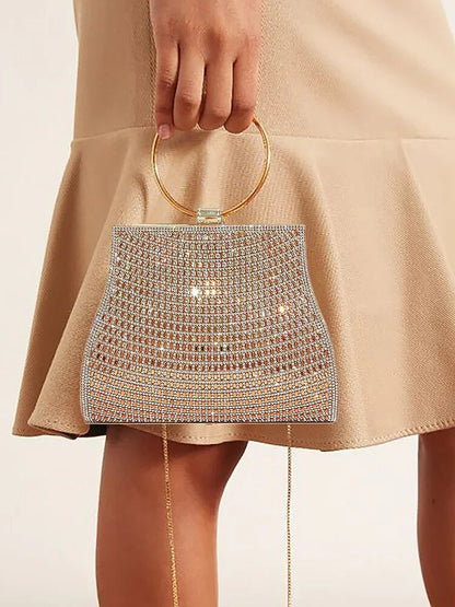 Crystal Clutch with Gold Ring Handle C Elegant Bag