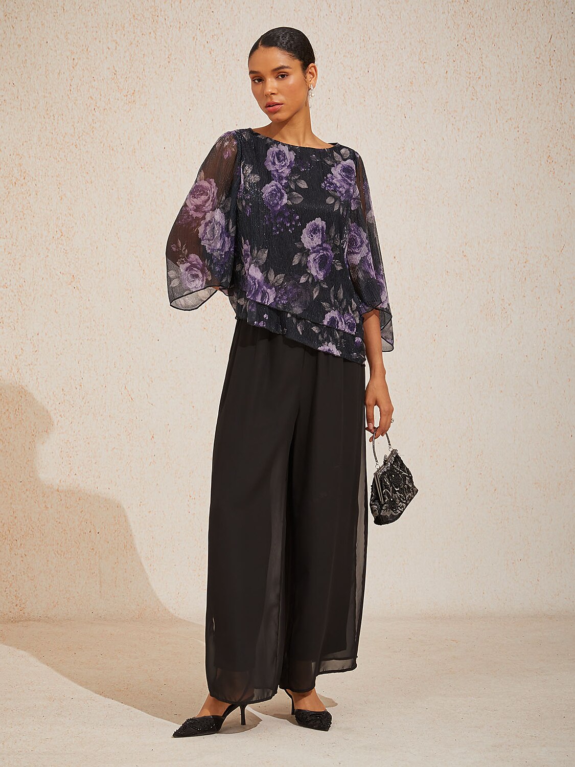 Pleated Layered Floral Blouse