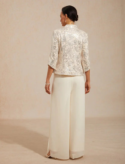 Elegant Mandarin Collar Sequin Twinset
