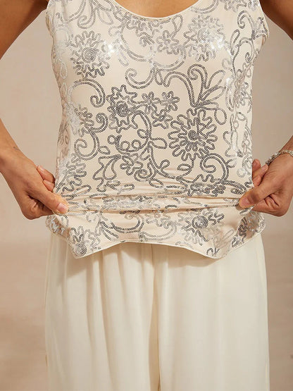 Elegant Mandarin Collar Sequin Twinset