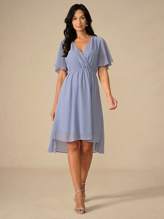 Elegant Pastel Blue A-Line Chiffon Dress