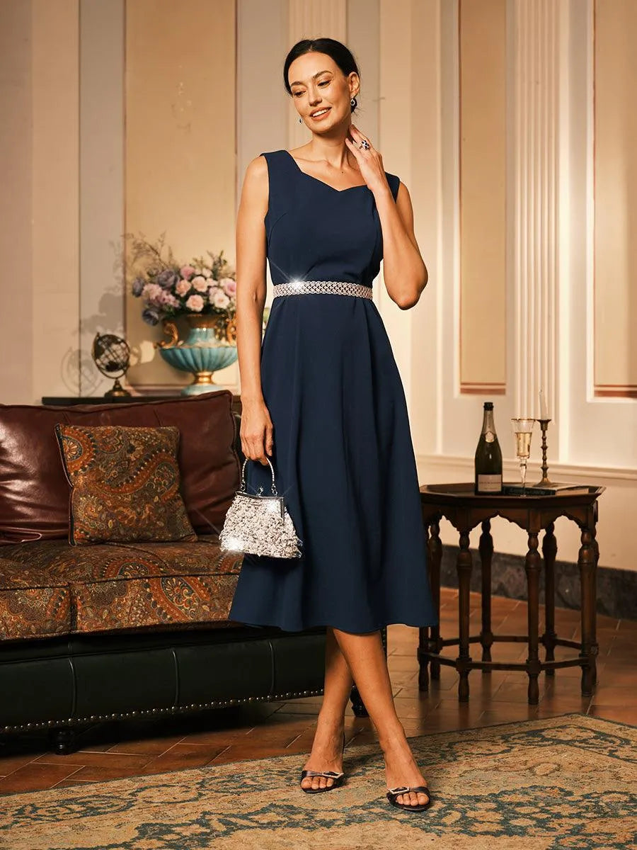 Sleeveless Sheath Midi Black Dress