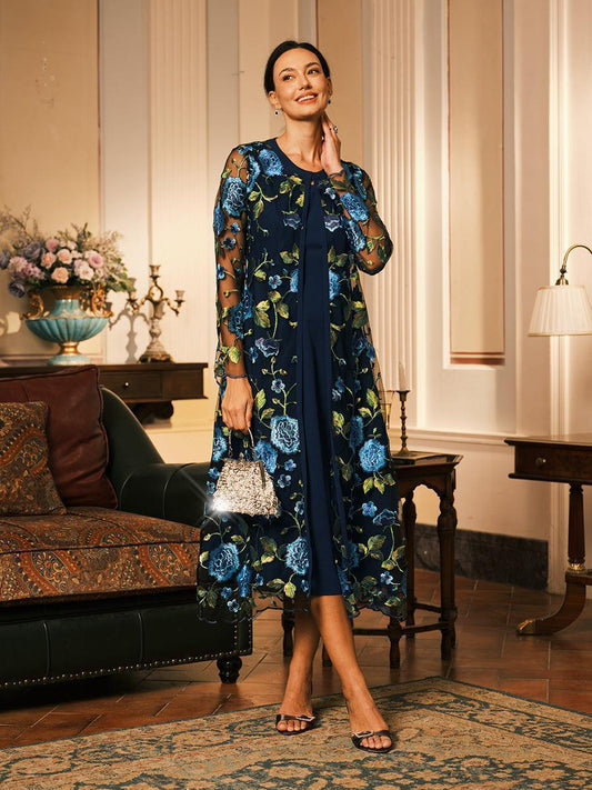 Lace Embroidered Floral Dress Set