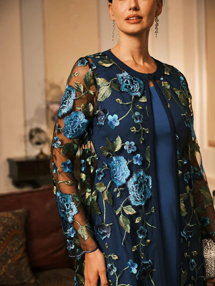 Long Floral Embroidered Lace Jacket