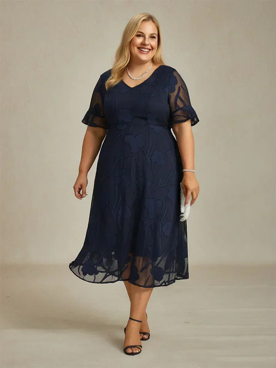 Ruffle Flutter Lace Maxi Dress for Plus Size