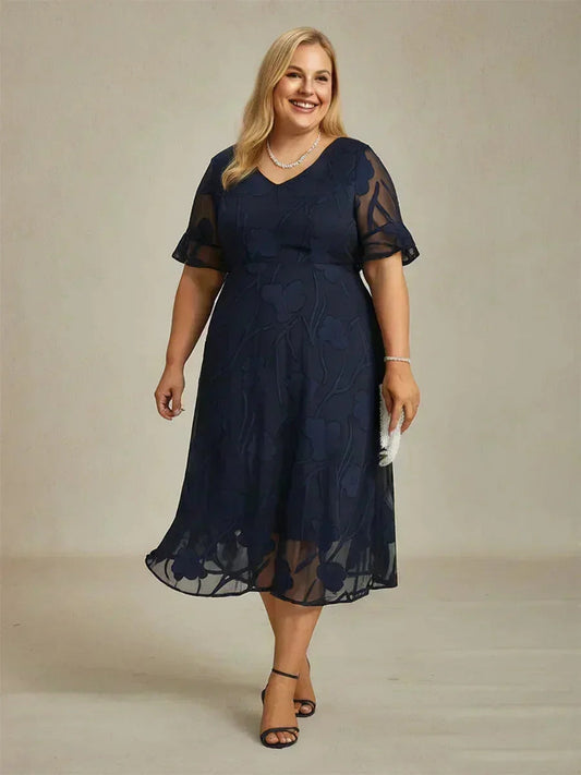 Ruffle Flutter Lace Maxi Dress for Plus Size