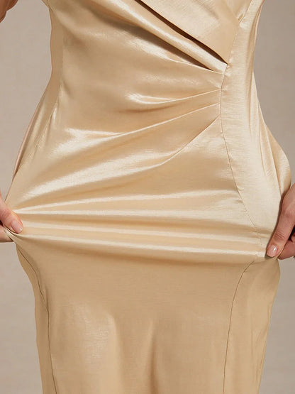 Sheath Stretch Taffeta Cocktail Dress with Portrait Collar