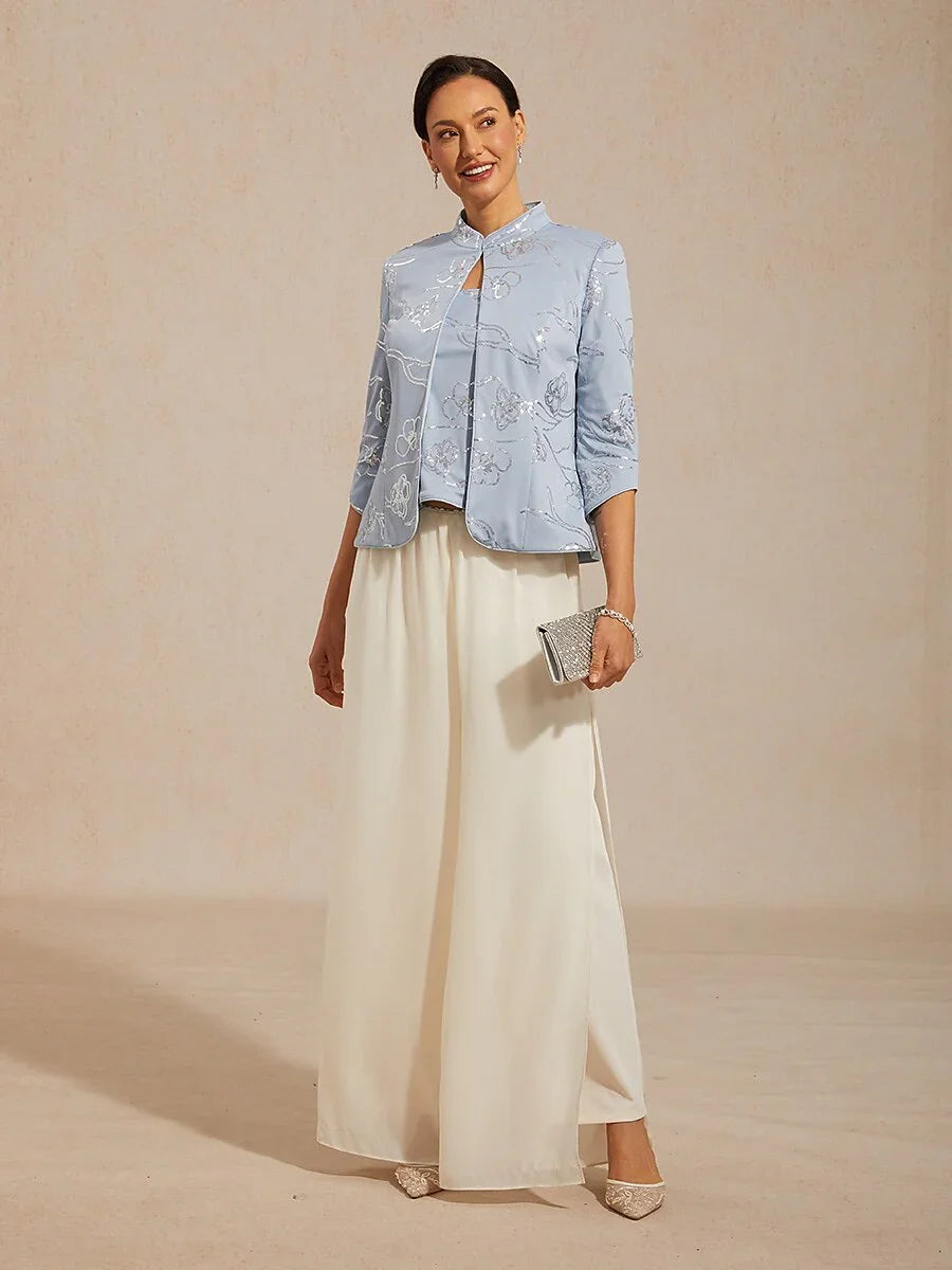 Elegant Mandarin Collar Sequin Twinset