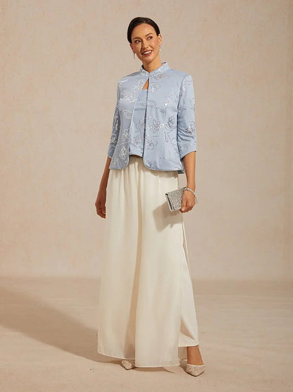 Elegant Mandarin Collar Sequin Twinset
